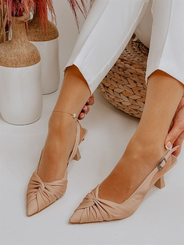 Escarpin en Satin Ouvert Beige