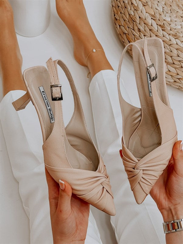 Escarpin en Satin Ouvert Beige